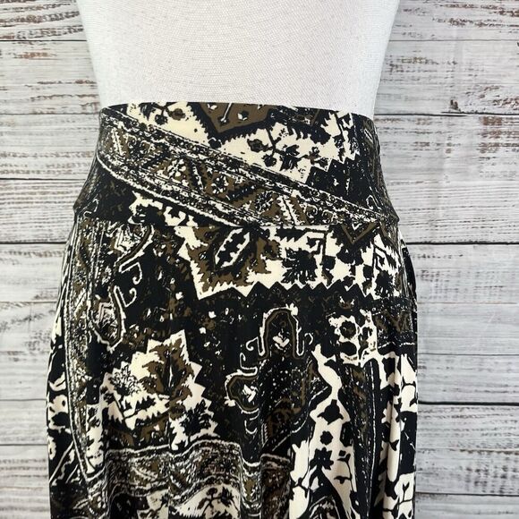 Chaps Skirt size Medium Black Brown Slinky Knee A Line Boho Stretch Peasant Slim - Picture 3 of 9